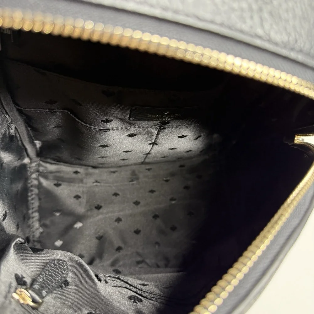 Kate Spade Black Pebbled Leather Backpack Gold Tone Zip S338 Womens